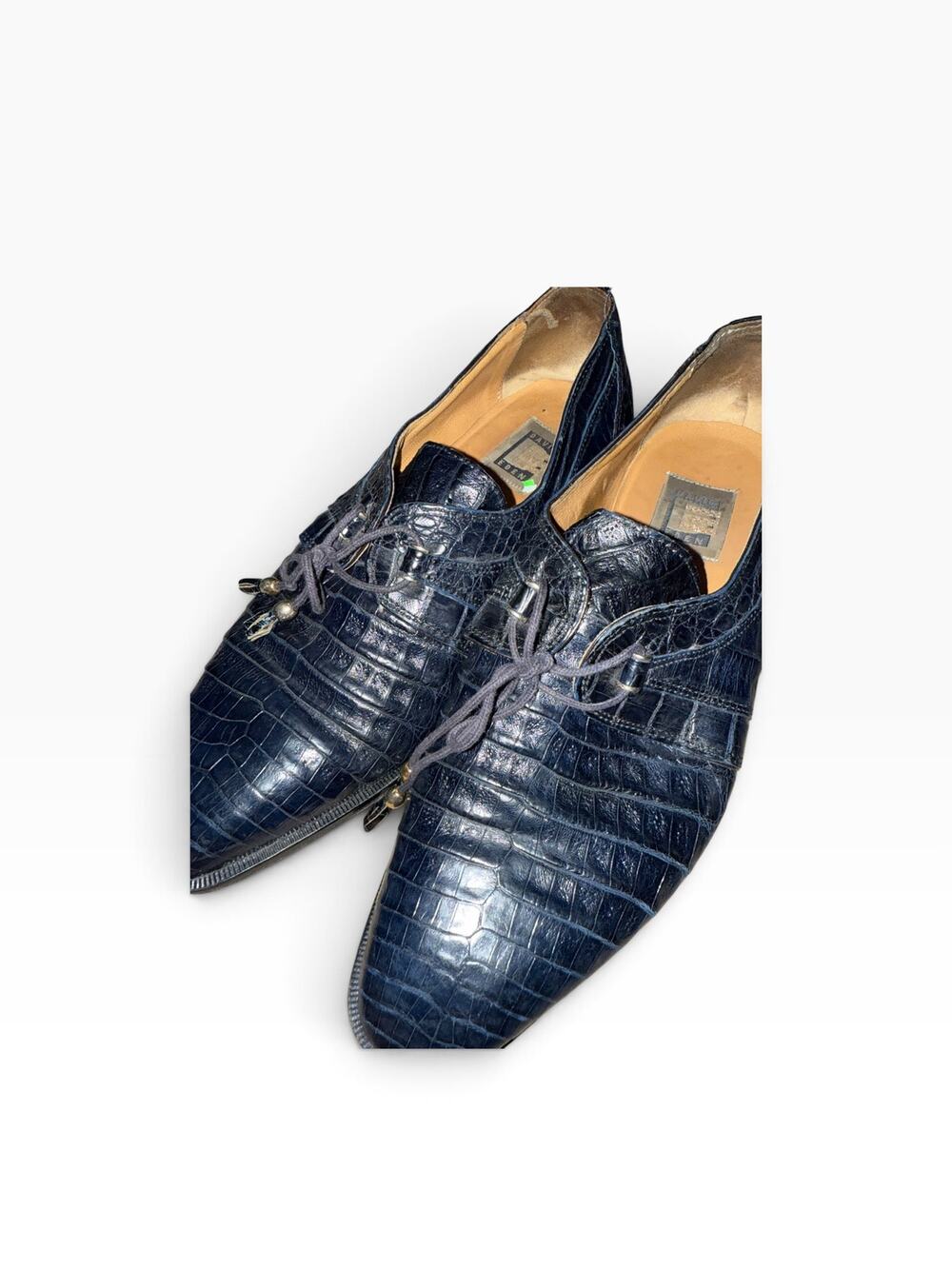 David Eden Men’s Genuine Crocodile & Eel Skin Navy Exotic Dress Shoes Size 11